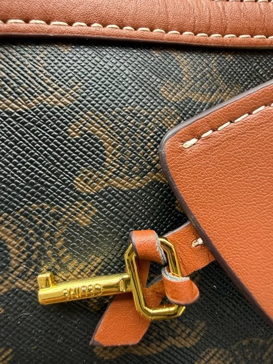 CELINE Black Logo Canvas & Brown Leather Duffel Bag - Picture 8 of 14